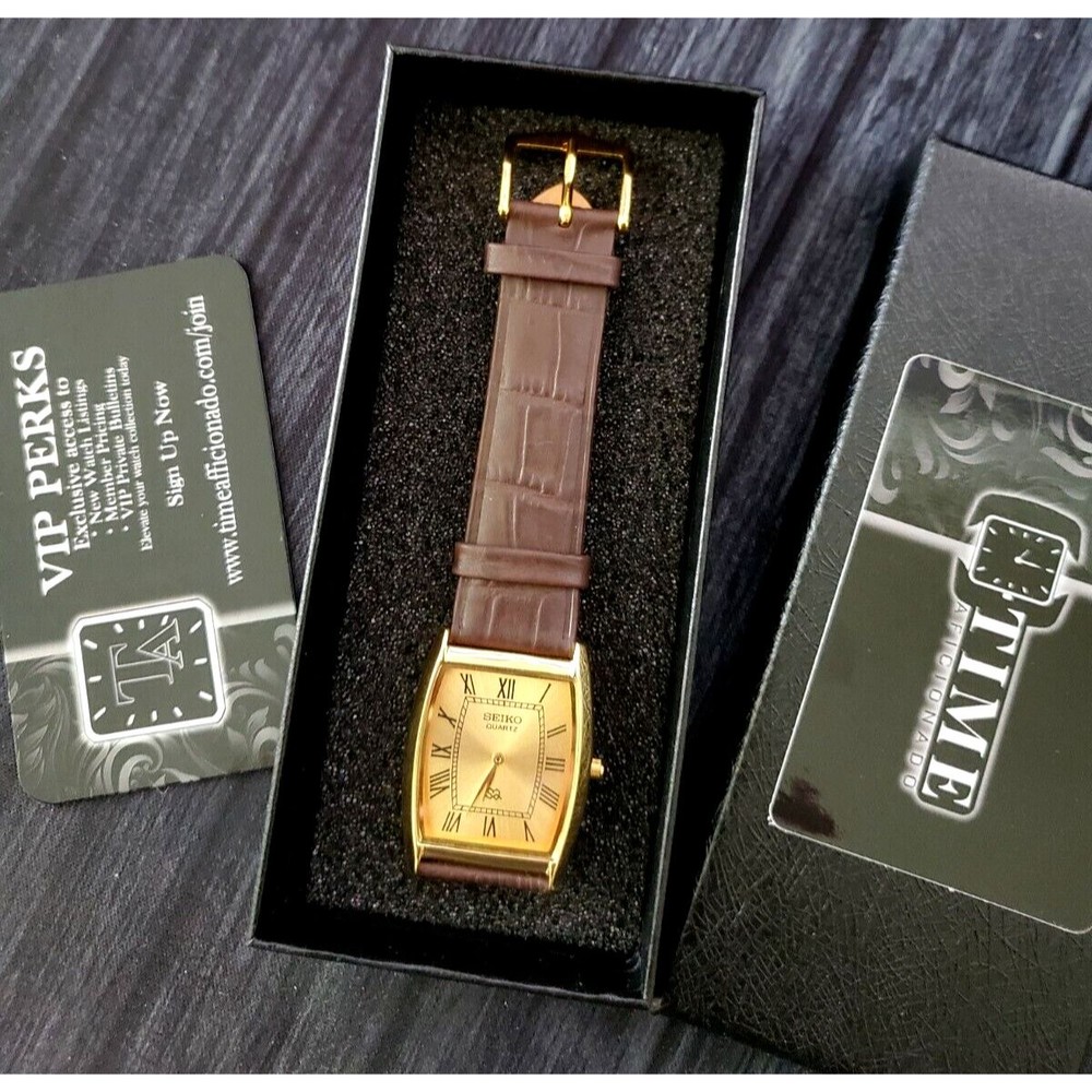RARE Vintage Seiko NOS Men's Classic Tank‎ Barrel Gold Champaign Satin Dial - Picture 10 of 13